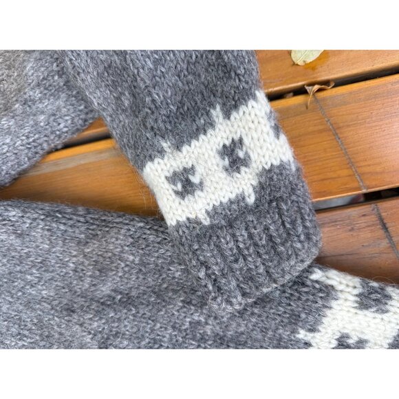 70s Icelandic Wool Lopapeysa Hand Made Lopi Cardigan Nordic Fair Isle Grey Ivory - Picture 9 of 9